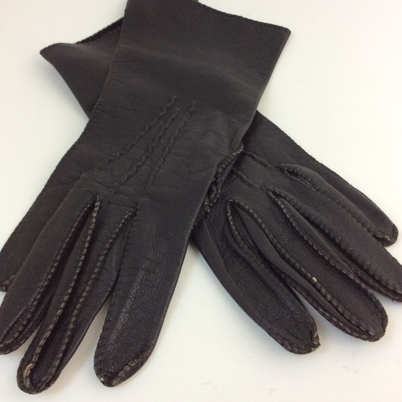 Vintage Accessories - Vintage Black Leather Ladies Gloves sz Small